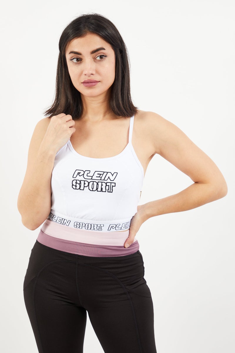 PHILIPP PLEIN Plein Sport Women Brand Logo Non-Padded Sports Bra, White - Image 1