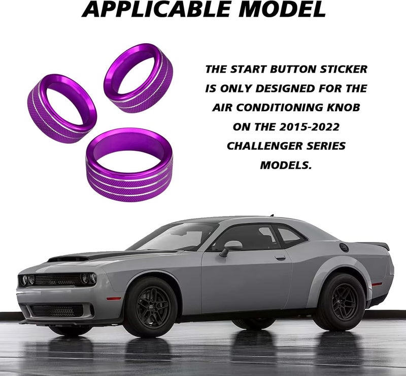 UZZH 3PCS AC Air Conditioner Switch Button Knob Cover, Car Interior Decor Accessories Radio Volume Control Knob Decals for Dodge Challenger Jeep Grand Cherokee Charger Durango Journey Chrysler(Purple) - Image 5