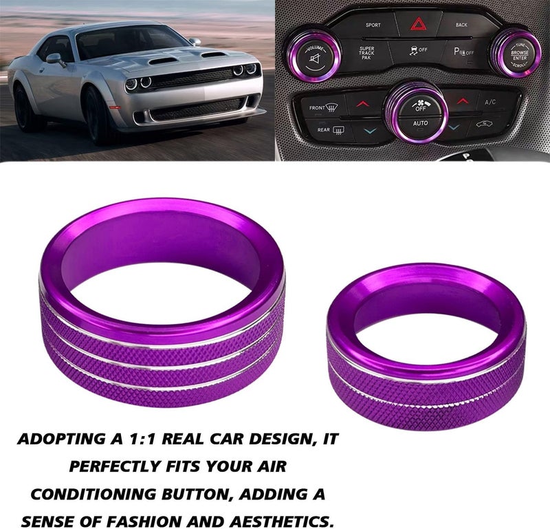 UZZH 3PCS AC Air Conditioner Switch Button Knob Cover, Car Interior Decor Accessories Radio Volume Control Knob Decals for Dodge Challenger Jeep Grand Cherokee Charger Durango Journey Chrysler(Purple) - Image 3