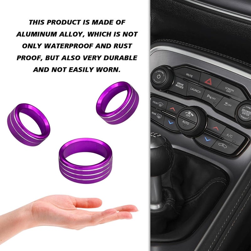 UZZH 3PCS AC Air Conditioner Switch Button Knob Cover, Car Interior Decor Accessories Radio Volume Control Knob Decals for Dodge Challenger Jeep Grand Cherokee Charger Durango Journey Chrysler(Purple) - Image 4