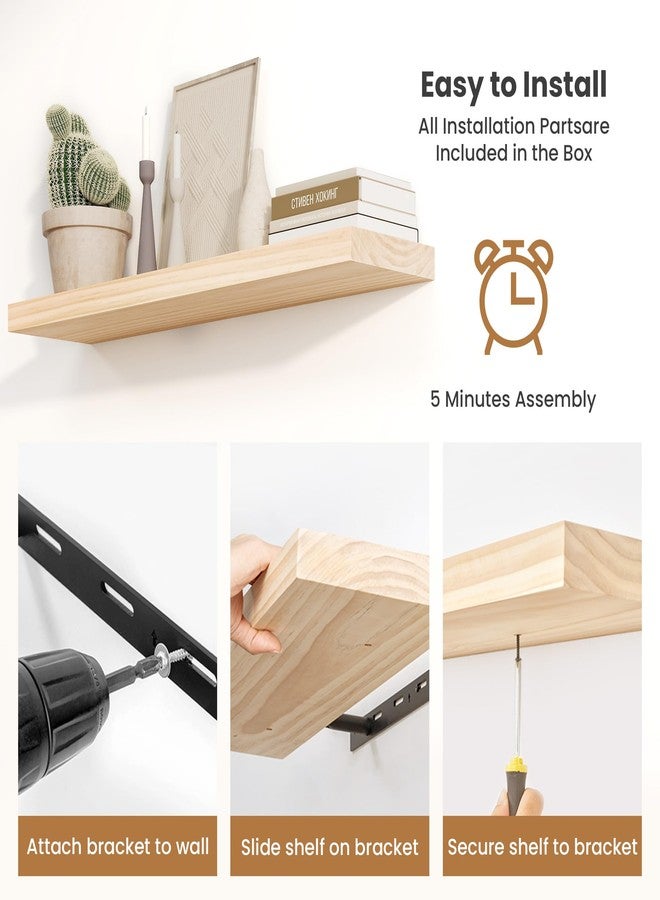 Fun Memories Wood Floating Shelves Set of 2, Rustic Pine Wood Floating Shelves for Wall Mounting, Wide Wall Shelf for Home Decor and Storage, 24" W x 7" D, Natural Unfinished, DIY Stain - Image 5