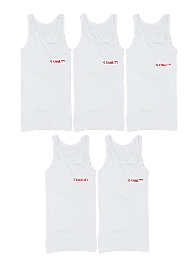 KWALITY Baby Boys and Girls 100% Pure Cotton White Vest Inner wear Combo Pack of 5 (12-13 Years) - Image 1