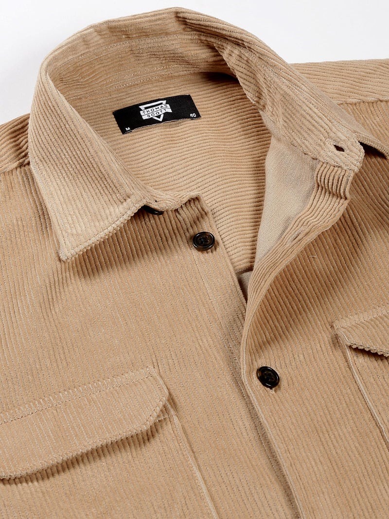 Thomas Scott Mens | Full Sleeve | Corduroy | Double Pockets | Relaxed Fit | 100% Cotton | Spread Collar | Casual | Shirts (Beige_M) - Image 2