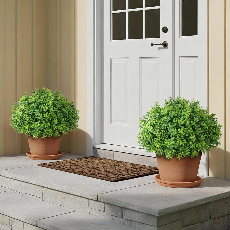 YXZZWL Set of 2 Artificial Boxwood Topiary Ball Trees - UV Resistant Faux Boxwood Potted Plants, Spring Summer Greenery Fake Bushes for Front Door Farmhouse Garden Porch Outdoor Decor - Image 3