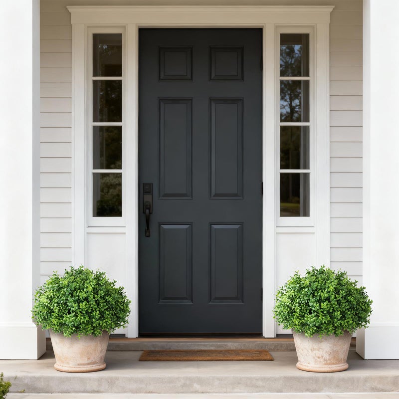 YXZZWL Set of 2 Artificial Boxwood Topiary Ball Trees - UV Resistant Faux Boxwood Potted Plants, Spring Summer Greenery Fake Bushes for Front Door Farmhouse Garden Porch Outdoor Decor - Image 4