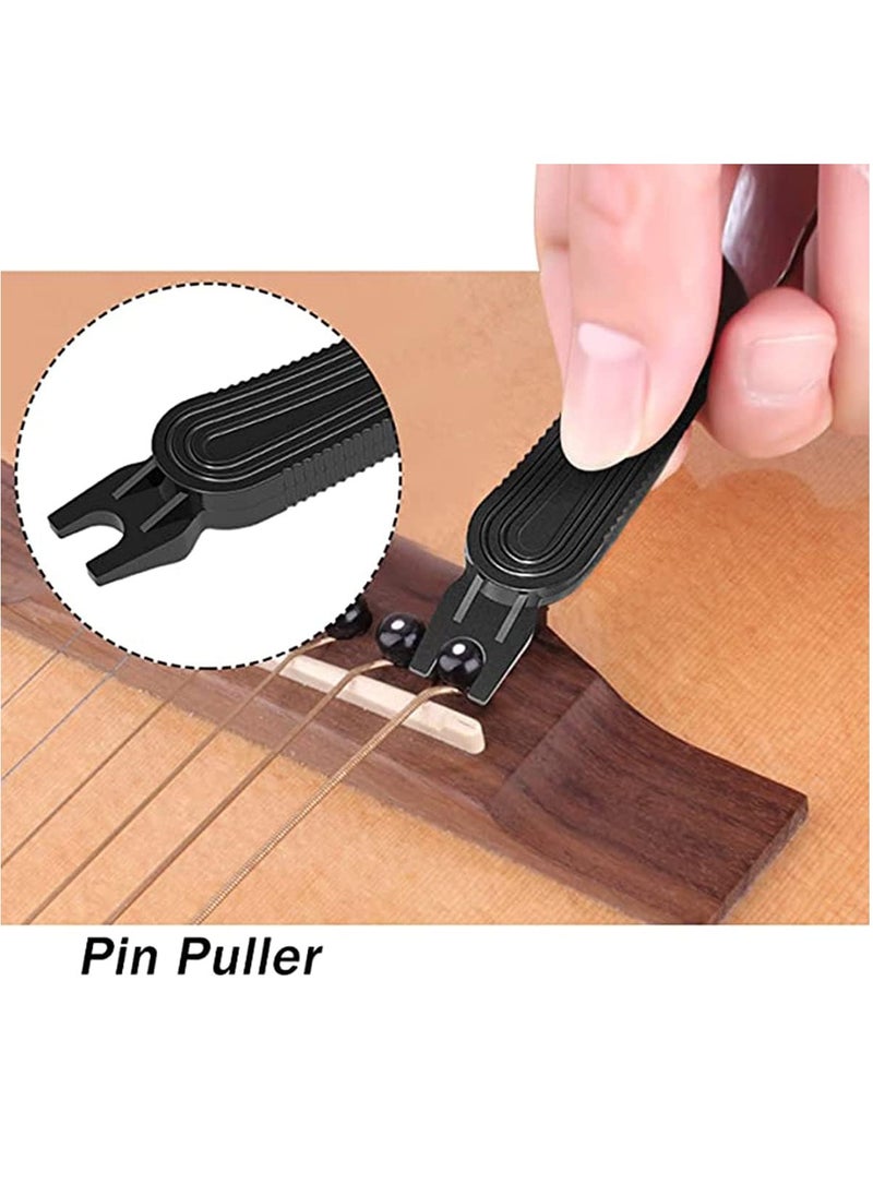 Generic - 1pc Built-in String Cutter, Professional Guitar Restringing Tool for Peg Winder Bridge Pin Puller and String Clippers, Guitar String Winder and Cutter, Fit to Guitars Bass Ukulele and Mandolin (Black) - Image 1