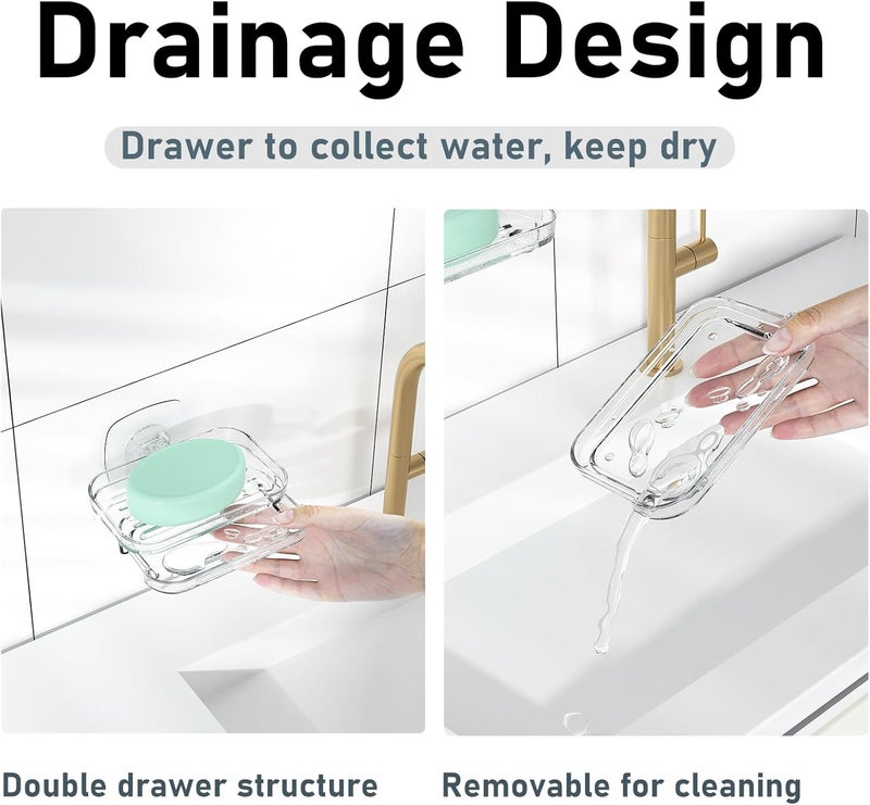 Punch-free Viscose Soap Dish One-second Installation Drain Soap Rack Suitable for Bathroom Bathtub Kitchen Sink Easy to Clean Transparent  2PCS - Image 2