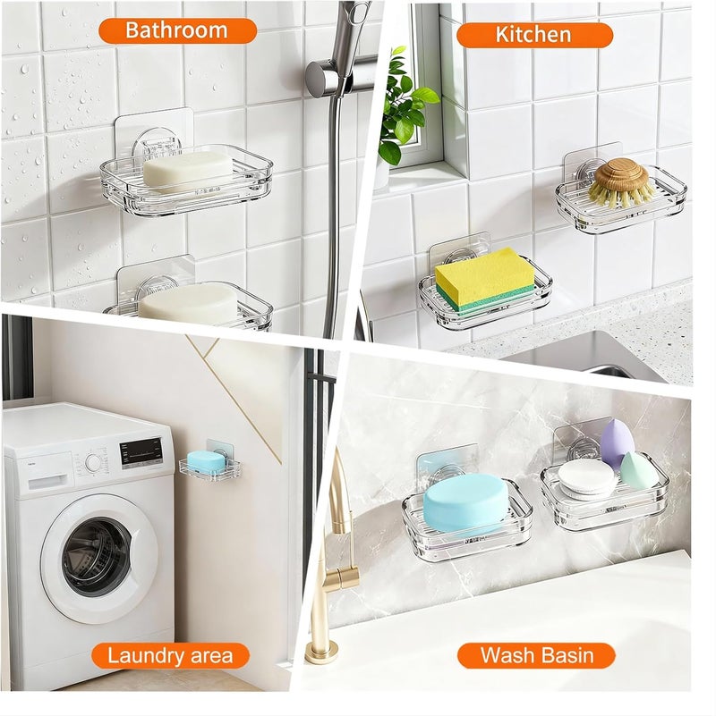 Punch-free Viscose Soap Dish One-second Installation Drain Soap Rack Suitable for Bathroom Bathtub Kitchen Sink Easy to Clean Transparent  2PCS - Image 3