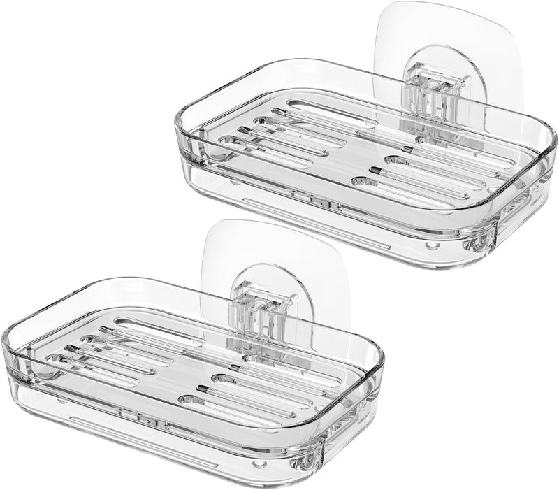 Punch-free Viscose Soap Dish One-second Installation Drain Soap Rack Suitable for Bathroom Bathtub Kitchen Sink Easy to Clean Transparent  2PCS - Image 1
