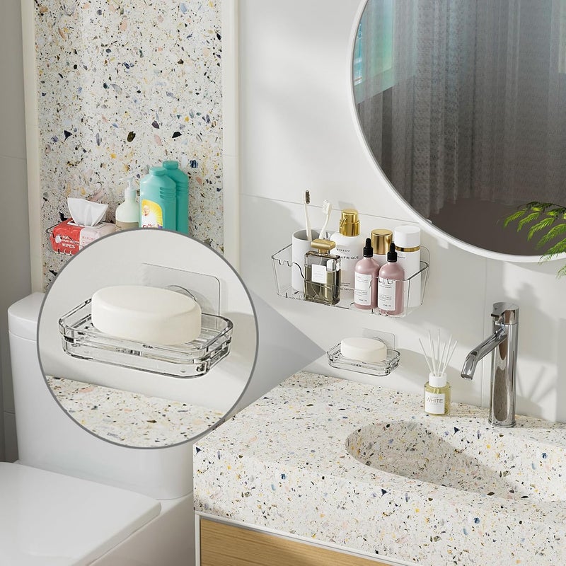 Punch-free Viscose Soap Dish One-second Installation Drain Soap Rack Suitable for Bathroom Bathtub Kitchen Sink Easy to Clean Transparent  2PCS - Image 4