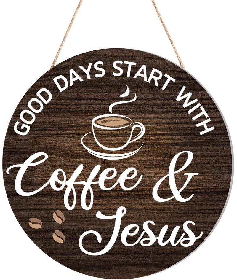 HMASYO Coffee Signs Decor for Coffee Bar Good Days Start with Coffee  Jesus Wood Farmhouse Wall Sign Coffee Bar Decor for Kitchen Home Office Cafe Coffee Station Housewarming Gift 12 x 12