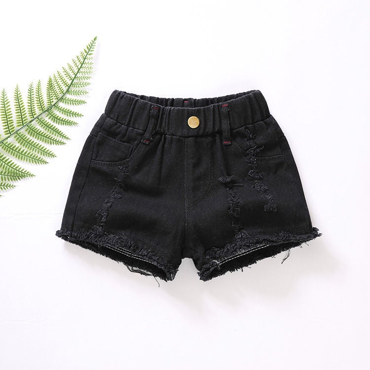 Girls Shorts 2025 Summer Korean Style Thin Slim Denim Pants Fashionable Ripped Casual Pants Girls Fashionable Outer Wear - Image 1