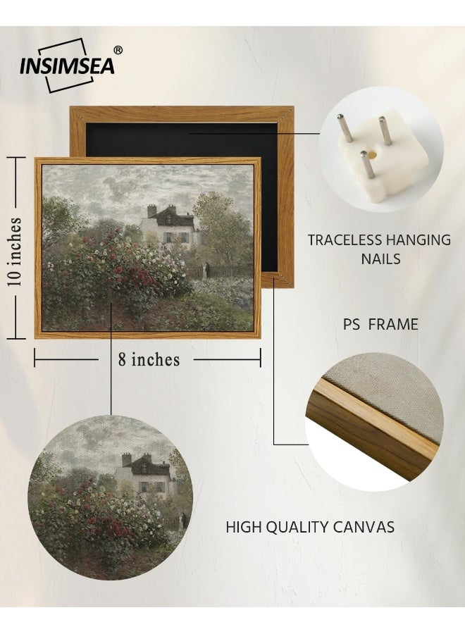 InSimSea Framed Canvas Wall Art Vintage Decor, Monet Flower Garden Painting Prints, Vintage Room Decor, Wall Decor Living Room Bedroom Kitchen Office Room Decor, 8"x10" - Image 3