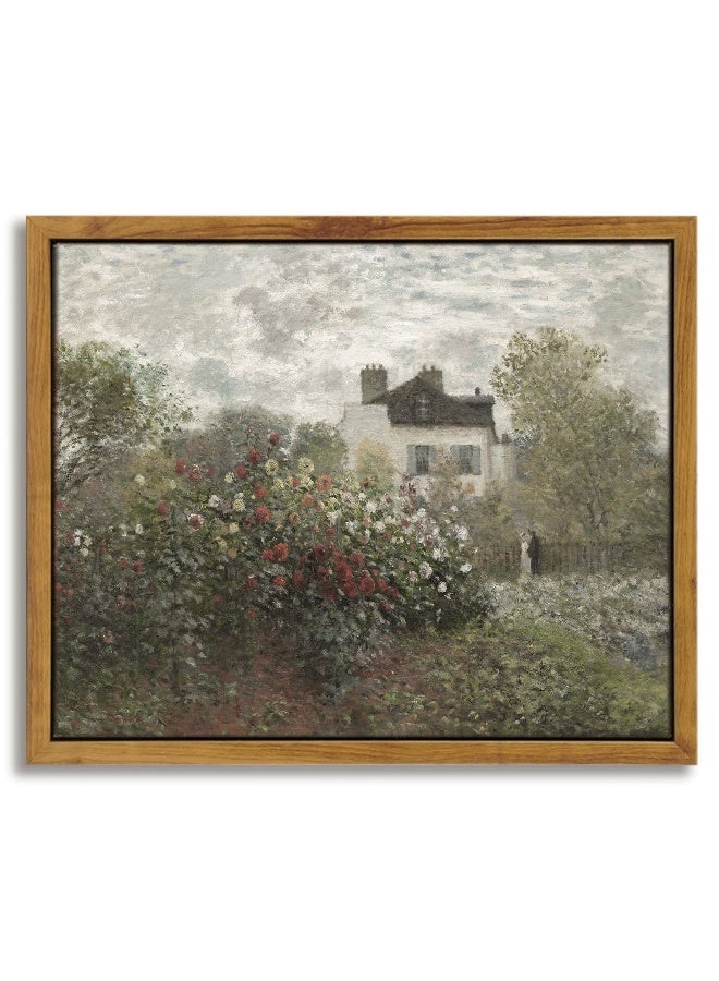 InSimSea Framed Canvas Wall Art Vintage Decor, Monet Flower Garden Painting Prints, Vintage Room Decor, Wall Decor Living Room Bedroom Kitchen Office Room Decor, 8"x10" - Image 1