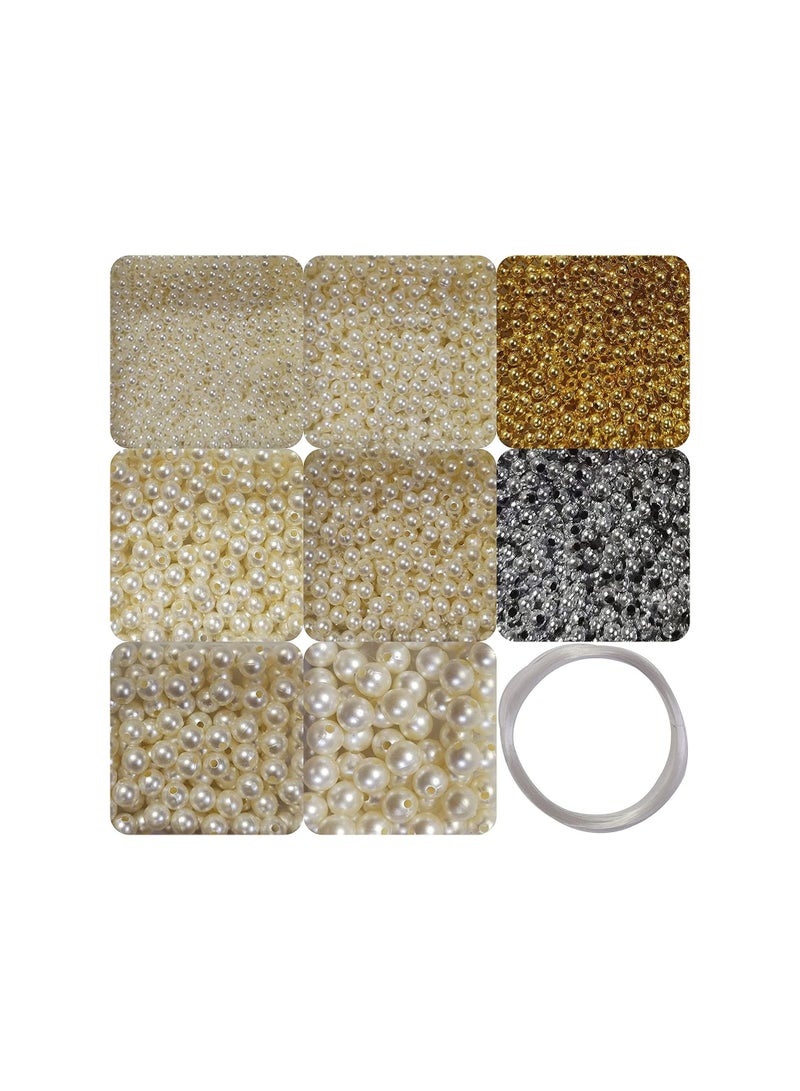 9 In 1 Moti For Jewelry Making Includes Pearl Motis of Size 3 4 5 6 8 10mm Silver And Gold Bead 3100 Pcs