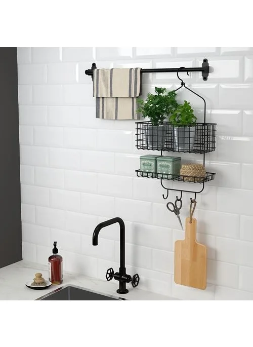 Ikea Blecksjön Shower Basket Black 31 x 56 cm