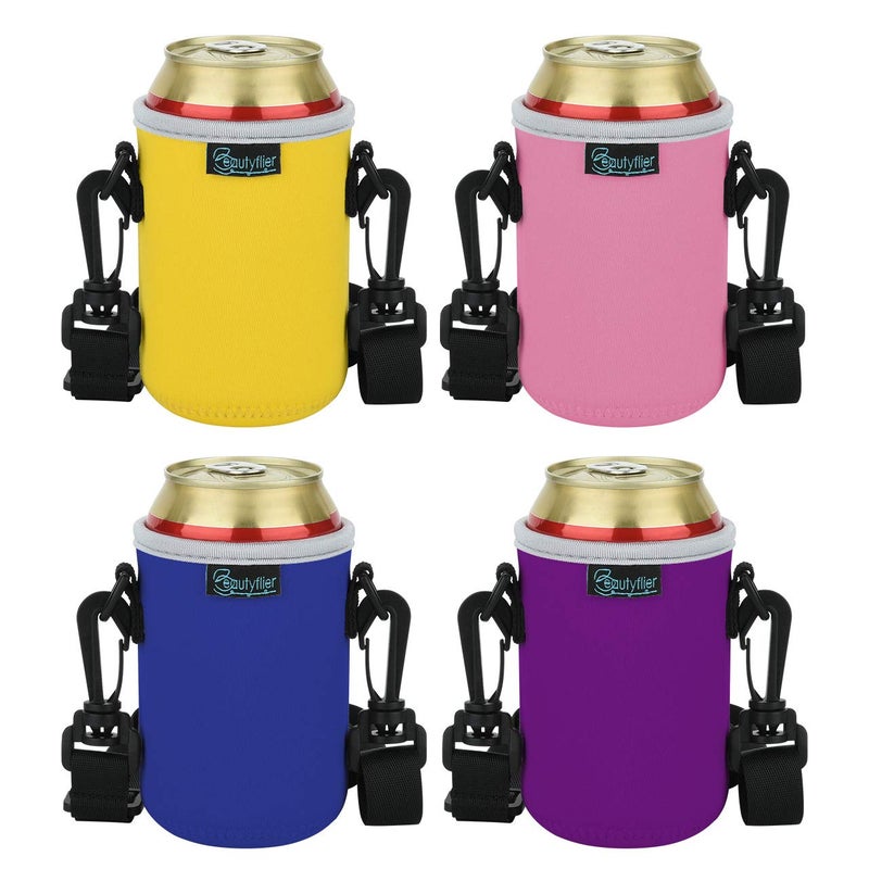 Beautyflier Beautyflier Neoprene Can Sleeve with Adjustable Shoulder Strap Insulator Carrier Holder for 12 Ounce Energy Drink Beverage Beer Can standard 12 oz can sleeve4pcs 