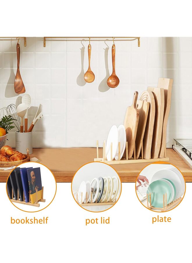 مجموعة من 2 حامل أطباق خشبي من الخيزران، حامل أطباق، منظم لخزانة تخزين المطبخ للأطباق/الأطباق/الأطباق/الأكواب/أغطية الأواني/لوح التقطيع - Image 3