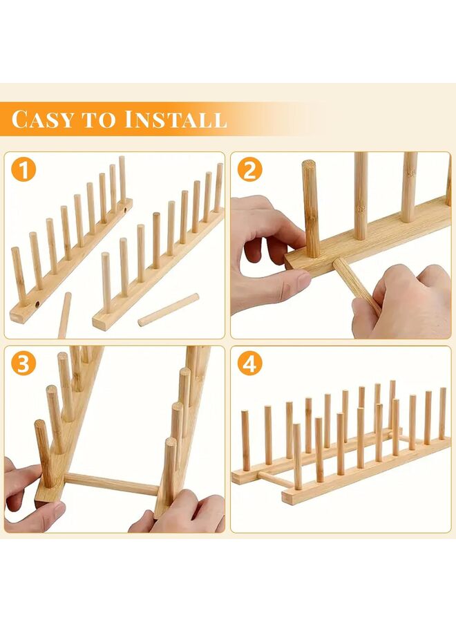 مجموعة من 2 حامل أطباق خشبي من الخيزران، حامل أطباق، منظم لخزانة تخزين المطبخ للأطباق/الأطباق/الأطباق/الأكواب/أغطية الأواني/لوح التقطيع - Image 2