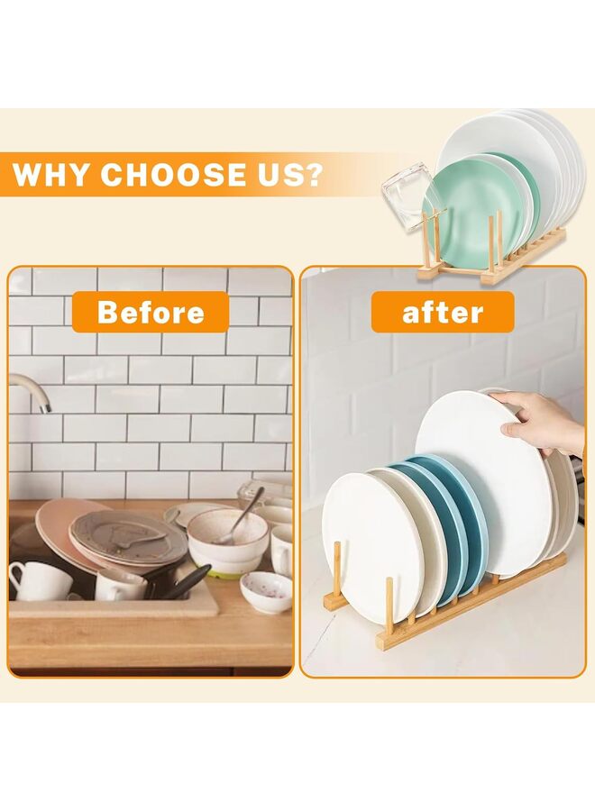 مجموعة من 2 حامل أطباق خشبي من الخيزران، حامل أطباق، منظم لخزانة تخزين المطبخ للأطباق/الأطباق/الأطباق/الأكواب/أغطية الأواني/لوح التقطيع - Image 4