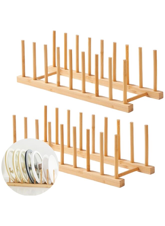 مجموعة من 2 حامل أطباق خشبي من الخيزران، حامل أطباق، منظم لخزانة تخزين المطبخ للأطباق/الأطباق/الأطباق/الأكواب/أغطية الأواني/لوح التقطيع - Image 1