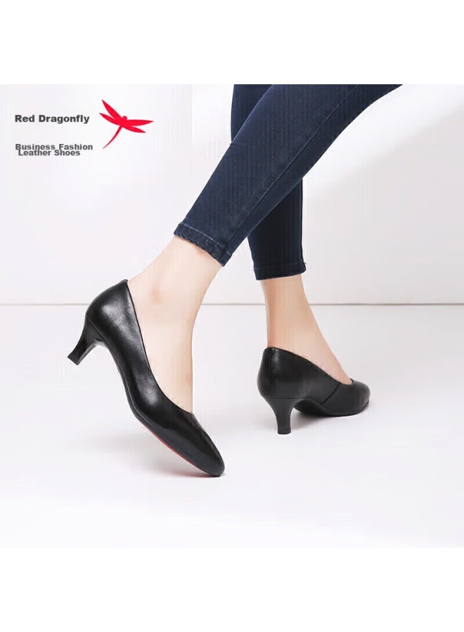 RED DRAGONFLY Hongqingting Women's Shoes, Spring And Summer Commuter Leather Shoes, Shallow Mouth Thin Heel Pumps, Formal Pointed High Heels, Wdb9247 Black, Size 35 - Image 1