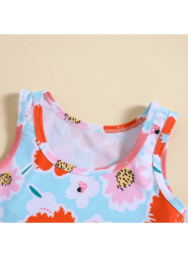 Loquat Suit For Girls And Baby Girls Cute Flower Print Split Swimsuit-Color:Color- - Image 3