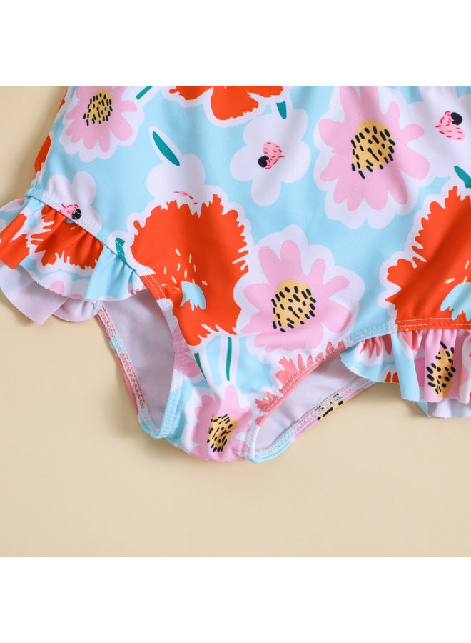 Loquat Suit For Girls And Baby Girls Cute Flower Print Split Swimsuit-Color:Color- - Image 4