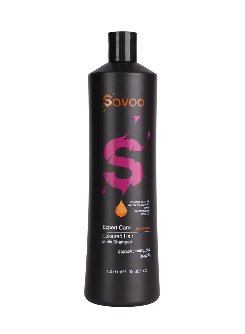 SAVOO Shampoo for Coloured Hair 1000ml | Biotin, Phyto-Keratin, Green Tea & Date Oil | Colour Protection, Shine Boost, Moisture Retention & Hair Strengthening | Sulfate-Free - Image 1