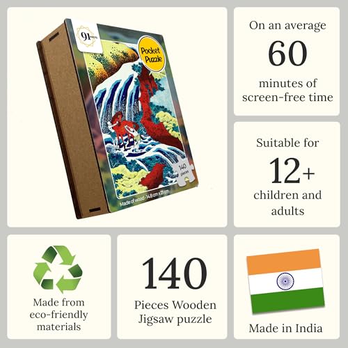 91Knots - The Yoshitsune Horse-Washing Falls Wooden Jigsaw Puzzle (140 Pieces) for Adults and Kids | Japanese Ukiyo-e Artwork | Brain Booster Games & Toys | Ideal for Gifts - Image 3