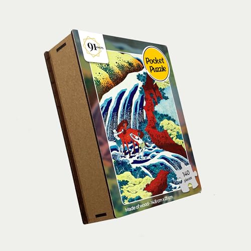 91Knots - The Yoshitsune Horse-Washing Falls Wooden Jigsaw Puzzle (140 Pieces) for Adults and Kids | Japanese Ukiyo-e Artwork | Brain Booster Games & Toys | Ideal for Gifts - Image 5