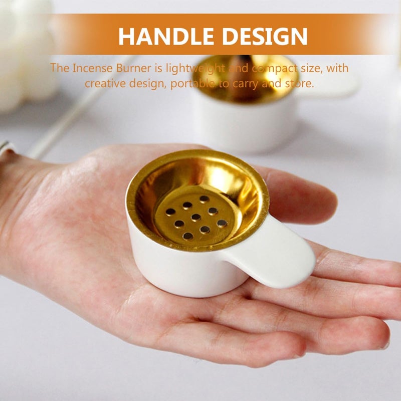 White Ceramic Handheld Incense Burner Compact Home Table Decor Aromatherapy Censer - Image 5