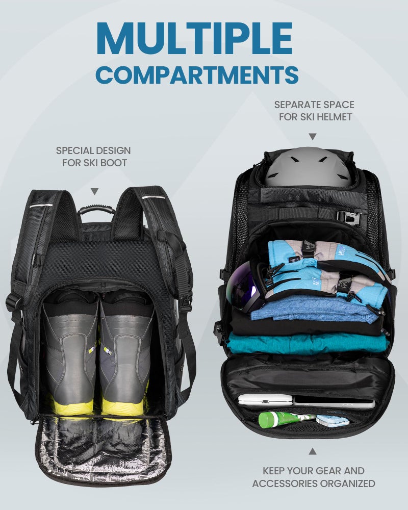 OutdoorMaster Boot Bag, 65L Waterproof Ski Snowboard Boots Air Cushion Shoulder Pad Skiing Gear Bag Travel Backpack for Ski Helmets, Goggles & Accessories Men & Women - Dark Black - Image 3