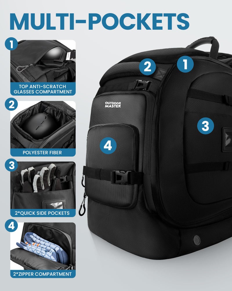 OutdoorMaster Boot Bag, 65L Waterproof Ski Snowboard Boots Air Cushion Shoulder Pad Skiing Gear Bag Travel Backpack for Ski Helmets, Goggles & Accessories Men & Women - Dark Black - Image 5