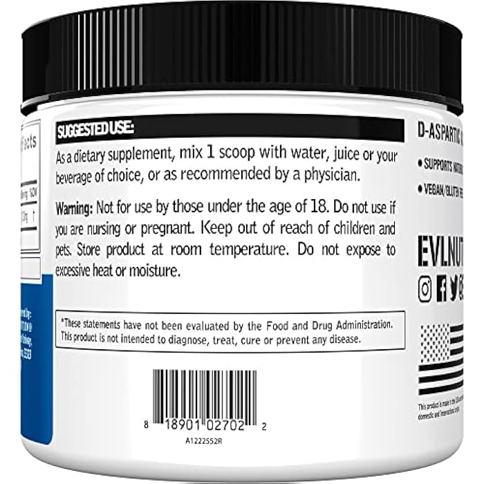 Evlution D Aspartic Acid Testosterone Booster for Men - 3120mg DAA D-Aspartic Acid Pre Workout Powder Muscle Builder for Men 3.12g - Men's Health Supplement for Enhanced Drive Potency and Vigor - Unflavored - Image 4
