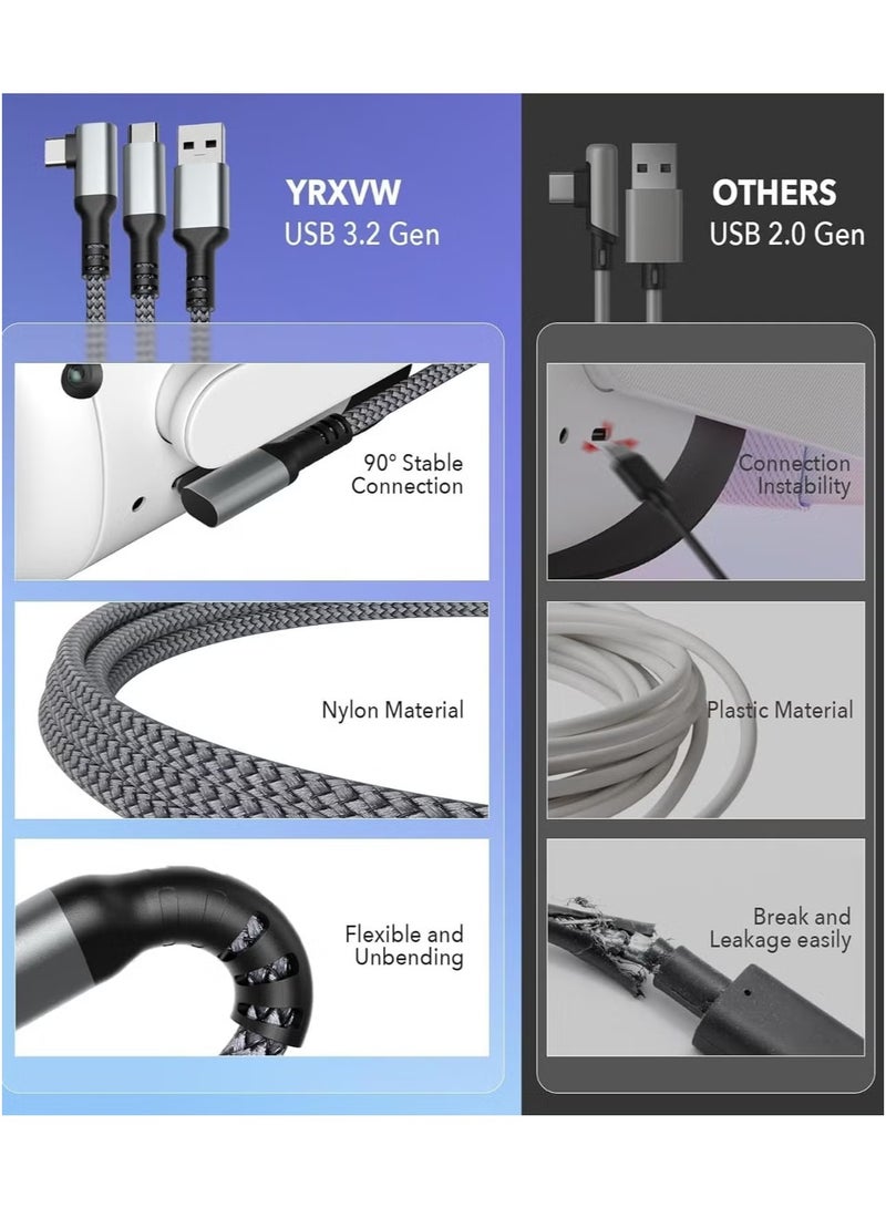 Rock Pow Link Cable 16 FT 5M for Meta Oculus Quest 3 Quest 2 Pro Accessories 3 in 1 Charging While Playing All Day with USB C Sufficient Power for VR Headset - Image 5