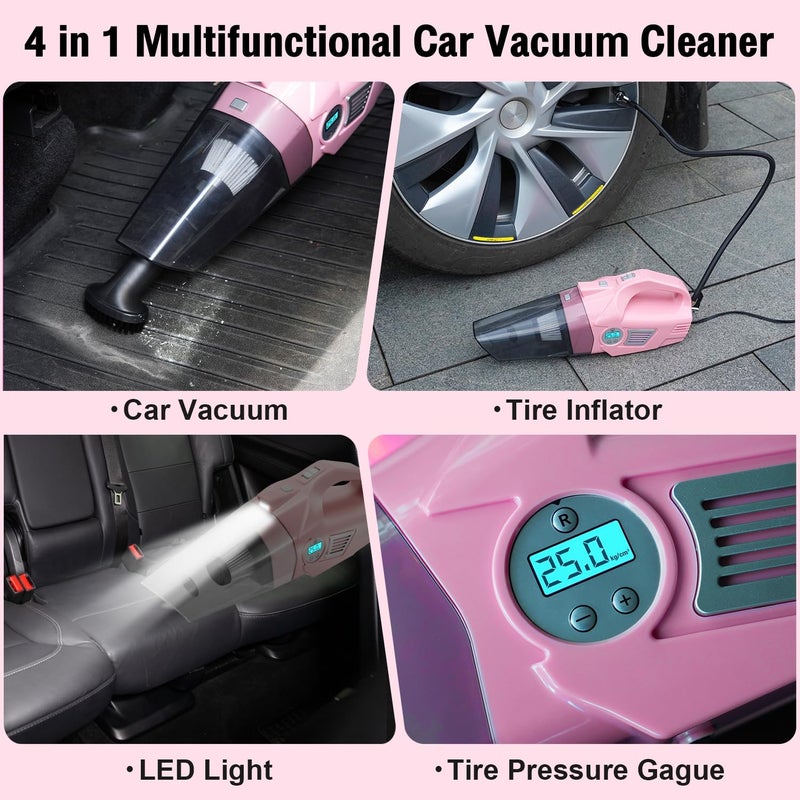 Vioview Pink Car Cleaning Kit, 25Pcs Detailing Kit Interior with 4-in-1 Power Handheld Vacuum Cleaner, Detailing Brush Set, 2-in-1 Windshield Cleaner Tool, Car Accessories for Cleaning, Gift for Women - Image 2