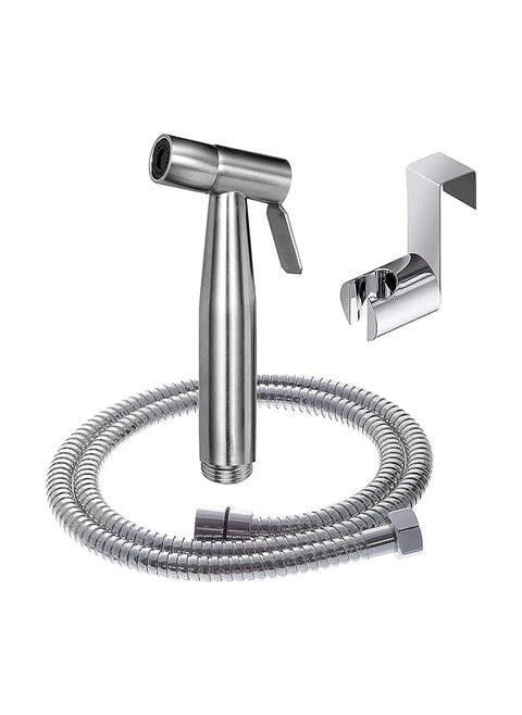 طقم بخاخ مرحاض يدوي سكاي-توتش 3 قطع، بخاخ bidet شطاف مع خرطوم كروم من الفولاذ المقاوم للصدأ، فضي