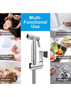 SKY-TOUCH SKY-TOUCH 3 Pcs Bidet Toilet Spray Gun Set, Handheld Bidet Sprayer Shattaf with Stainless Steel Chrome Hose Toilet Water Sprayer, Silver  - Image 3