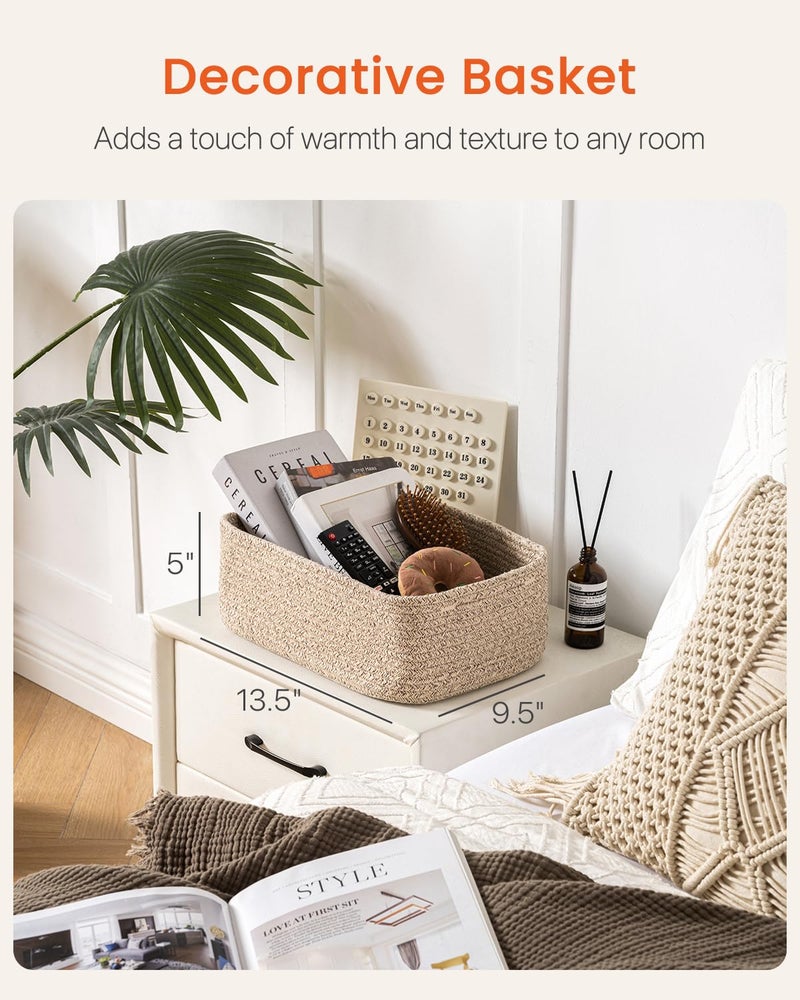 KALLAX Small Woven Basket, 13.5 x 9.5 x 5 Inches, Storage Basket for Organizing, Cute Small Rope Shelf Closet Cube Storage Bins Baskets for Shelves, Dog Toy Gift Baskets Empty, 3 Packs, Mixed Brown - Image 2