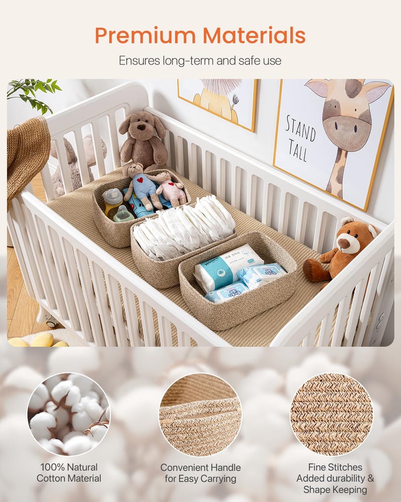 KALLAX Small Woven Basket, 13.5 x 9.5 x 5 Inches, Storage Basket for Organizing, Cute Small Rope Shelf Closet Cube Storage Bins Baskets for Shelves, Dog Toy Gift Baskets Empty, 3 Packs, Mixed Brown - Image 4