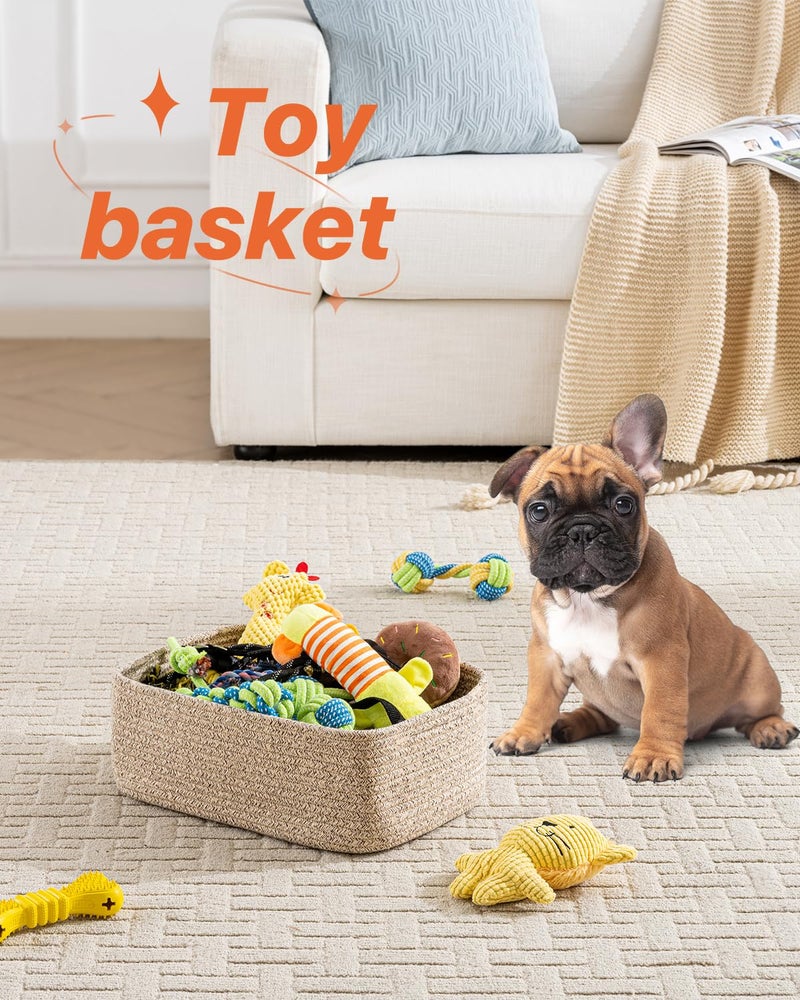 KALLAX Small Woven Basket, 13.5 x 9.5 x 5 Inches, Storage Basket for Organizing, Cute Small Rope Shelf Closet Cube Storage Bins Baskets for Shelves, Dog Toy Gift Baskets Empty, 3 Packs, Mixed Brown - Image 5