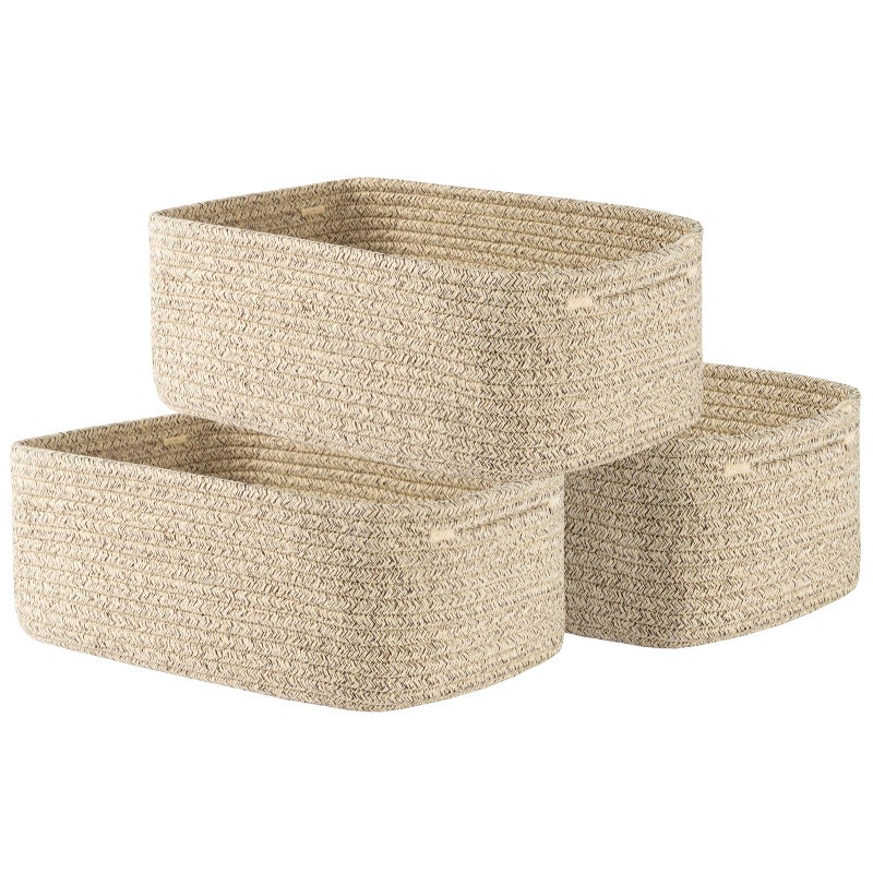 KALLAX Small Woven Basket, 13.5 x 9.5 x 5 Inches, Storage Basket for Organizing, Cute Small Rope Shelf Closet Cube Storage Bins Baskets for Shelves, Dog Toy Gift Baskets Empty, 3 Packs, Mixed Brown - Image 1
