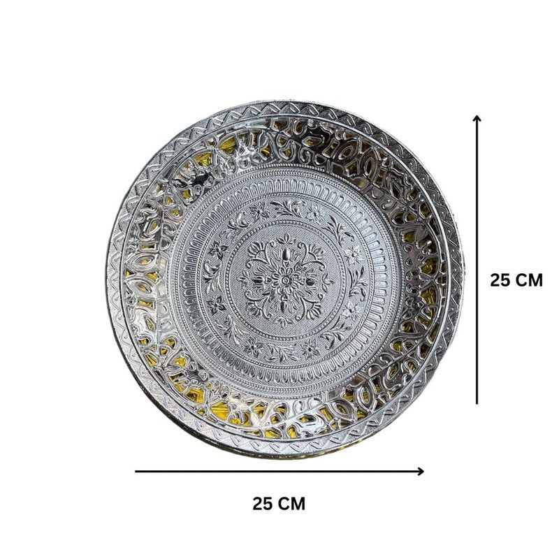 صينية تقديم بتصميم تقليدي من HUSZ بتشطيب فضي من البلاستيك متعددة الاستخدامات صواني زخرفية مصممة لمكهوى، فواكه جافة، هدايا عودة لصينية ديوالي، عيد ميلاد، زواج، ذكرى سنوية، عبوة من 6 - Image 2