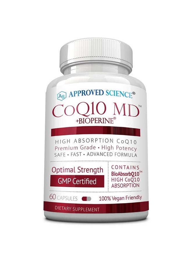 Approved Science - Approved Science® CoQ10 MD - Extra Strength 250mg Pure CoQ10 with BioPerine® for Faster Absorption - Optimal Support - 60 Vegan Capsules - Image 1
