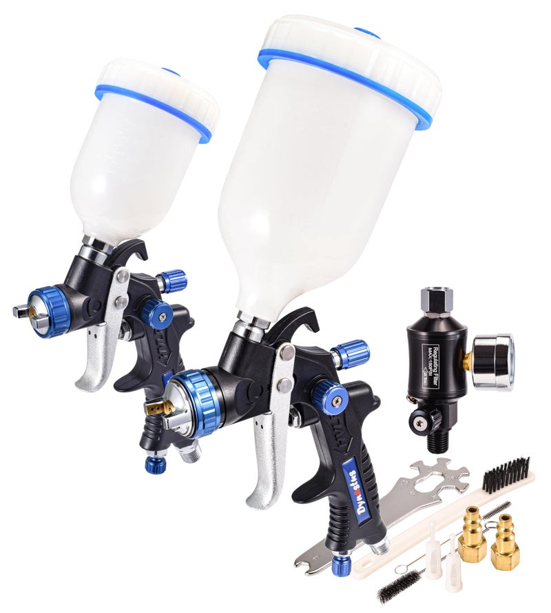 Dynastus Pro Series Gravity Feed Composite HVLP Air Spray Gun Detail Paint Sprayer 2 Pcs Kits with 10 20 Nozzle