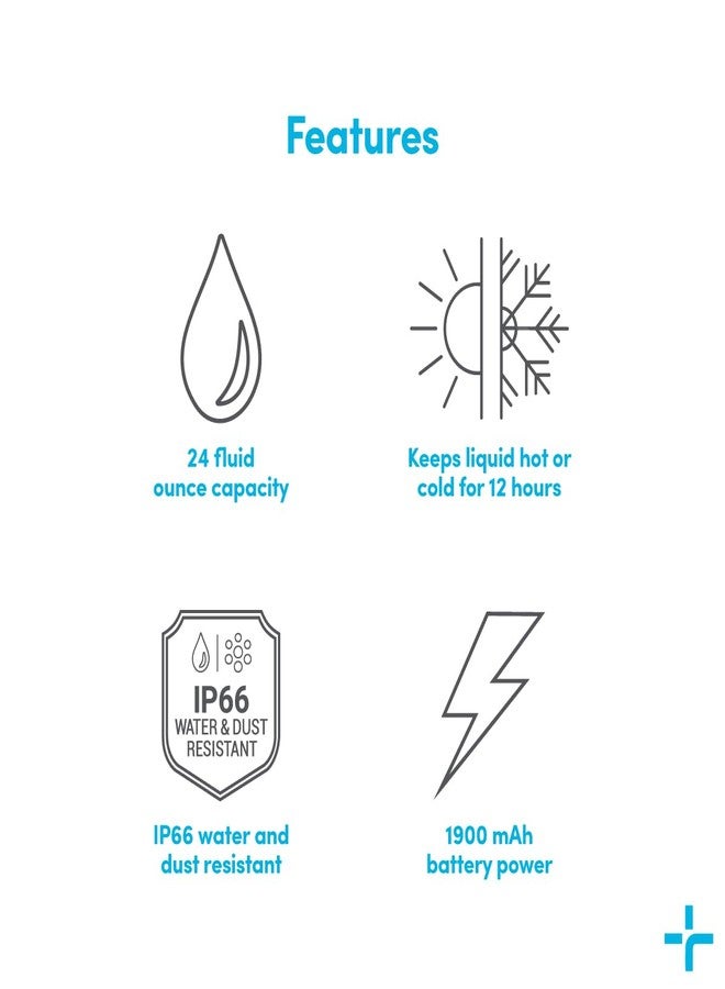 TYLT Smart Water Bottle with Bluetooth Speaker, Wireless Stainless Steel Insulated Travel Tumbler with Flip Straw, Rechargeable, Portable, Double Layered, 24oz (Black) - Image 4