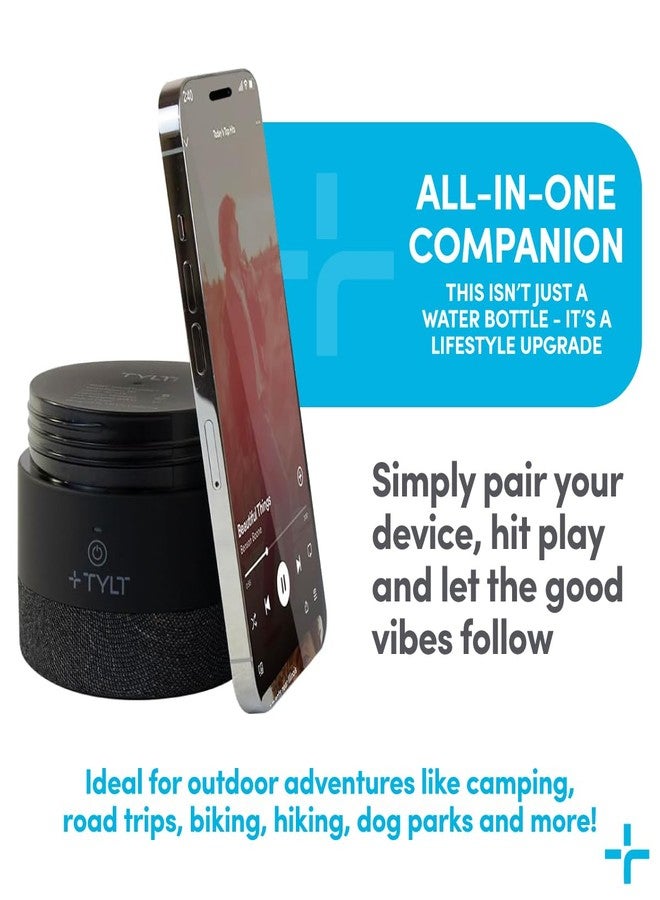 TYLT Smart Water Bottle with Bluetooth Speaker, Wireless Stainless Steel Insulated Travel Tumbler with Flip Straw, Rechargeable, Portable, Double Layered, 24oz (Black) - Image 5