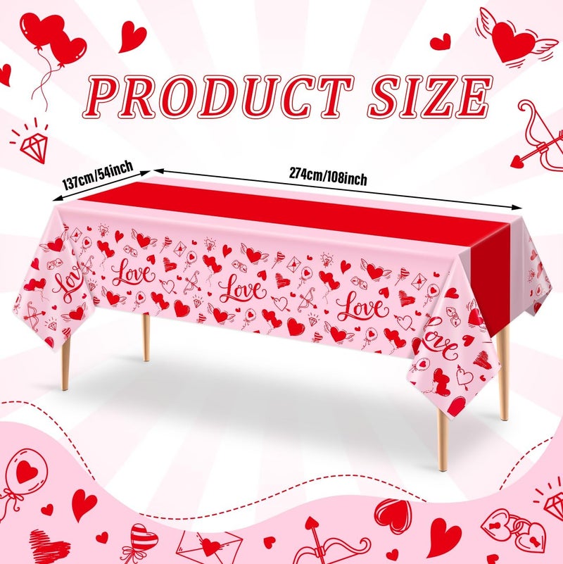 Reyoust 3Pcs Valentines Day Tablecovers Love Plastic Table Cloths Cupid Bow Arrow Love Rectangular Tablecloth Pink Red Heart Table Covers for Wedding Engagement Anniversary Galentines Picnic Party Supplies - Image 2