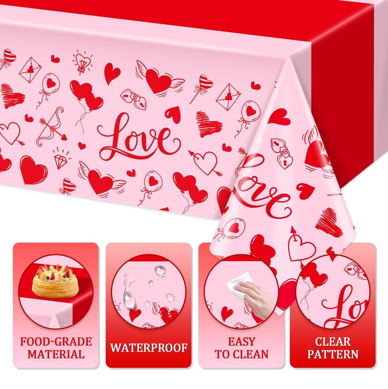 Reyoust 3Pcs Valentines Day Tablecovers Love Plastic Table Cloths Cupid Bow Arrow Love Rectangular Tablecloth Pink Red Heart Table Covers for Wedding Engagement Anniversary Galentines Picnic Party Supplies - Image 3
